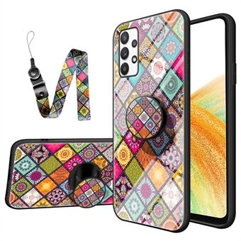 Samsung Galaxy A33 5G Tyylikäs malli Kickstand karkaistu lasi + PC + TPU Iskunkestävä puhelinkuoren kansi kaulanauhalla