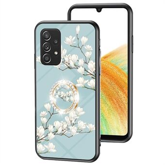 Samsung Galaxy A33 5G Flower Pattern Printed TPU + PC + karkaistu lasi sormenjälkiä estävä matkapuhelinkotelo jalustalla