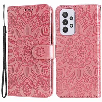 Samsung Galaxy A33 5G Auringonkukka painatuksella Folio Flip Phone Case PU-nahkainen Stand Magneettinen lukko Iskunkestävä suojus hihnalla