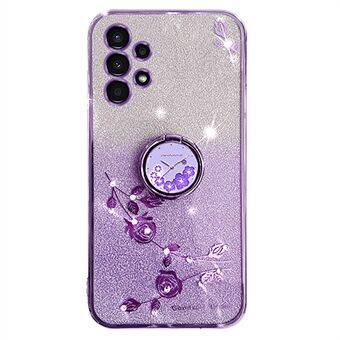 Samsung Galaxy A33 5G Ring Kickstand Glitter Gradient TPU -puhelinkotelolle kukkakuvioinen Scratch kansi