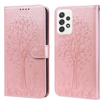 Tyylikäs Deer Tree Pattern -jälki Täyssuoja PU-nahkainen Stand puhelimen kuorikotelo Samsung Galaxy A53 5G:lle