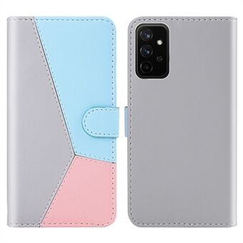 Tri-värinen yhdistelmä PU-nahkaa + TPU-materiaalia täyskokoisella suojalla ja tukijalalla Samsung Galaxy A53 5G -puhelimen lompakkokotelolle.