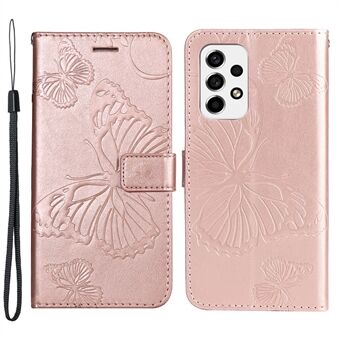 KT Imprinting Flower Series-2 Printed Butterfly PU-nahkasuoja Folio Flip Stand Puhelinkotelo rannehihnalla Samsung Galaxy A53 5G:lle