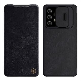 NILLKIN Qin -sarjan liukuva kamerasuoja PU-nahkakotelo Samsung Galaxy A53 5G:lle, korttikotelo Folio Flip Shell - musta