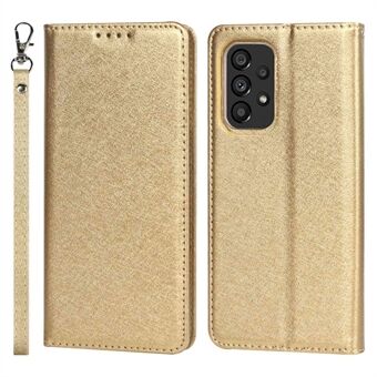 Samsung Galaxy A53 5G Scratch Flip Wallet Case Stand Iskunkestävä PU-nahkainen silkkirakenne matkapuhelimen suojus ja hihnakorttipidike