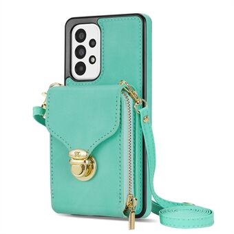 Samsung Galaxy A53 5G Crossbody vetoketjukuorelle PU-nahka + TPU-korttipidike Kickstand puhelimen suojus