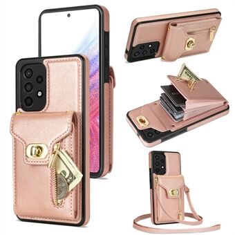 Samsung Galaxy A53 5G Kickstand Case Nahkaiselle + TPU-puhelimen suojus vetoketjullisilla taskukorttipaikoilla