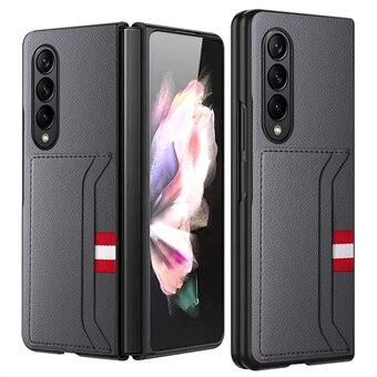 Samsung Galaxy Z Fold4 5G Dual Card Slots Design Putoamista estävä Litchi Texture -puhelimen kotelo PU-nahkapäällysteinen PC-kuori karkaistulla lasinäyttökalvolla