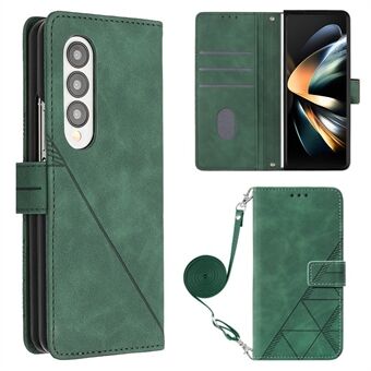 YB Imprinting Series-2 Samsung Galaxy Z Fold4 5G Business PU-nahkakuorelle painetut viivat Lompakkotyylinen Stand puhelinkotelo olkahihnalla