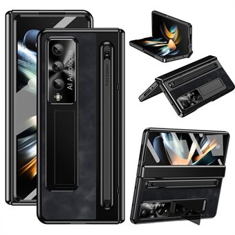 Samsung Galaxy Z Fold4 5G -retropuhelimen suojakotelo, jossa on teline, karkaistu lasikalvo ja kosketuskynä.