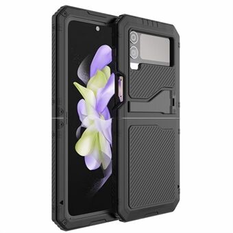 Samsung Galaxy Z Flip4 5G Kickstand Tough Armour Cover -alumiiniseos + silikoni Iskunkestävä puhelinkuori pienellä näytönsuojalla