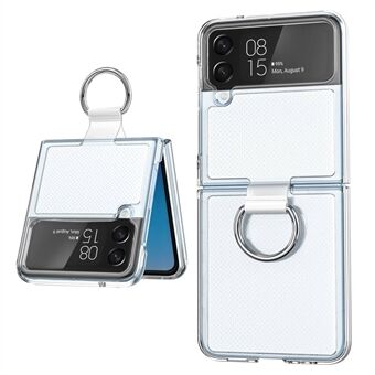 Samsung Galaxy Z Flip4 5G:lle Läpinäkyvä PC+PVC-puhelinkotelo Ring Kickstand Design Matta Scratch Kansi