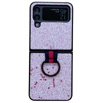 Samsung Galaxy Z Flip4 5G Glitter Sequins PU Nahkapäällysteinen PC Putoamisen estävä Takakansi Taitettava puhelinkotelo Ring pidikkeellä