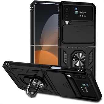 Samsung Galaxy Z Flip4 5G Slide Camera Protector -puhelimen kotelon Ring Kickstand PC + TPU-hybridikuori