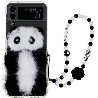 Samsung Galaxy Z Flip4 5G Pehmo Panda Decor PC:lle taitettavalle puhelinkotelolle Scratch suojakuori ja rannerengas