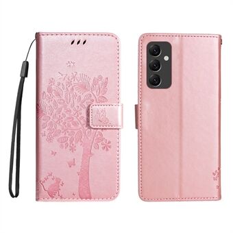 KT Imprinting Flower Series-3 -puhelinkotelo Samsung Galaxy A14 5G:lle, painettu kissanpuukuvioinen Stand Putoamista estävä PU-nahkainen puhelimen kansi hihnalla