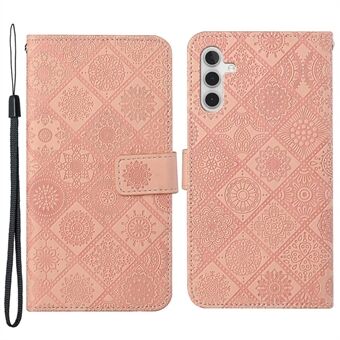 Samsung Galaxy A14 5G Scratch etnisen tyylin kukkakuviolle painettu kotelo PU-nahka+TPU- Stand Lompakko Matkapuhelimen kansi