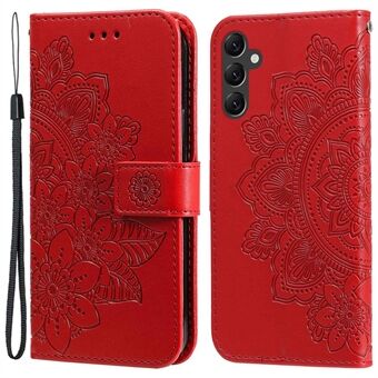 Samsung Galaxy A14 5G Flower Printing PU-nahkakotelolle Folio taitettava jalusta Lompakon puhelimen Stand hihnalla