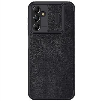 NILLKIN Qin Pro Series for Samsung Galaxy AA14 5G / A14 4G PU-nahka+PC+TPU puhelimen kotelo liukuvalla linssisuojalla ja korttipaikalla