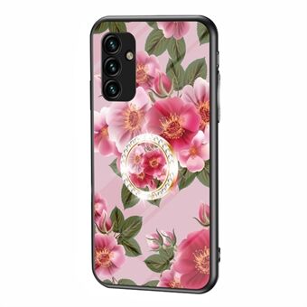 Samsung Galaxy A14 5G Flower Pattern -puhelimen suojus, karkaistu lasi+PC+TPU-kotelo jalustalla