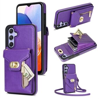 Samsung Galaxy A14 5G / 4G vetoketjullinen taskupuhelimen kansi Kickstand Card Slots Nahka + TPU-kotelo