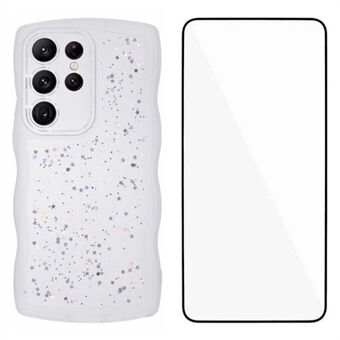 WANLONFENG JWT -sarja Samsung Galaxy S23 Ultra TPU -kotelo Epoksipuhelimen kansi Aaltoreunainen karkaistusta lasista