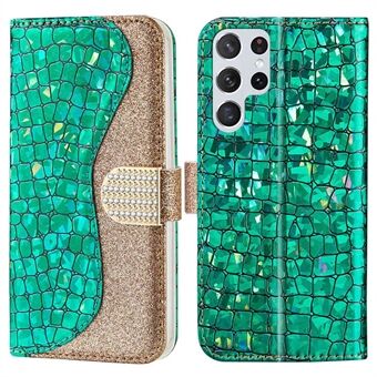 Samsung Galaxy S23 Ultra Sparkly Glitter Splicing Stand kansi Crocodile Texture Pudotuksenkestävä PU-nahkainen lompakkokotelo