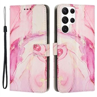 Samsung Galaxy S23 Ultra Marble Pattern Printing Pudotusta estävälle kotelolle magneettilukko PU-nahkainen taitettava Stand Lompakon kansi hihnalla