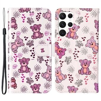 Samsung Galaxy S23 Ultra Pattern -kuvioitu PU-nahkainen Täyssuojakotelo Taitettava Stand puhelimen lompakon suojus käsihihnalla