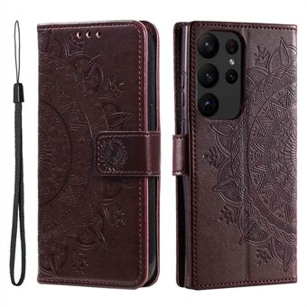 Samsung Galaxy S23 Ultra Wallet -puhelinkotelolle Mandala-kukkapainettu PU-nahkainen Stand Magneettinen lukko iskunkestävä kansi