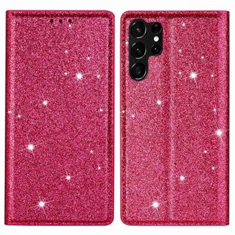 Samsung Galaxy S23 Ultra Glitter Sequins PU Nahka Iskunkestävä kansi Magneettinen automaattisesti sulkeutuva puhelintelineen Stand korttipaikalla