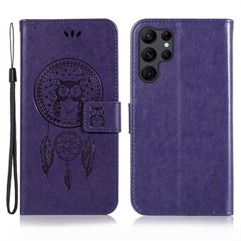 Samsung Galaxy S23 Ultra PU -nahkaiselle läppäkotelolle Owl Dream Catcher -kuviolle painettu Stand puhelimen kansi