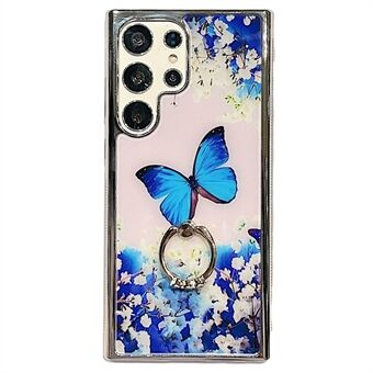 Samsung Galaxy S23 Ultra IMD Flower Pattern Galvanoitu kansi PC+TPU-puhelinkotelo ja Ring