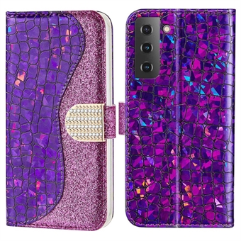 Samsung Galaxy S23 Krokotiilitekstuuri Kimalteleva Glitter Yhdistelmä Puhelimen Kuori PU Nahkaa Iskunkestävä Taitettava Jalusta Lompakkokotelo