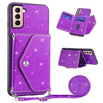 Glitter puhelinkotelo Samsung Galaxy S23 Kickstand korttipidikkeeseen Nahkapäällysteinen TPU-suojus olkahihnalla