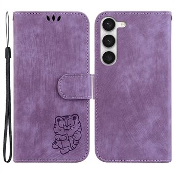 Samsung Galaxy S23 PU -nahkaiselle Stand suojakuorelle Söpö Tiger Imprint -puhelinkotelo