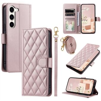 Samsung Galaxy S23 -kuorelle tarkoitettu Crossbody Wallet -puhelinkotelo, jossa on rombinen ristikuvioinen muotoilu.