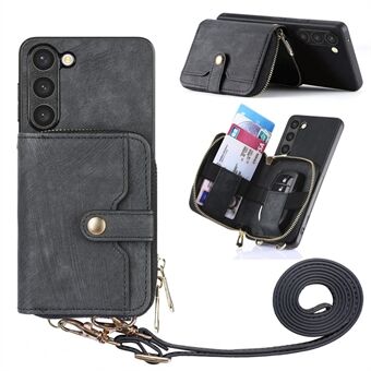 D3 Samsung Galaxy S23 Vetoketjutaskullinen Drop Proof Leather+TPU+PC Crossbody-puhelinkotelo.