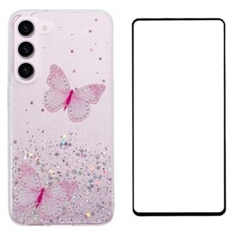 WANLONFENG AW -sarja Samsung Galaxy S23+ -mallille: PVC-perhonen TPU-puhelimen kuori näytön suojalla