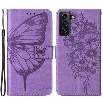 YB Imprinting Series-4 Samsung Galaxy S23+:lle Butterfly Flower -painettu PU-nahkainen Stand Pudotuksenkestävä jalustan kansi hihnalla