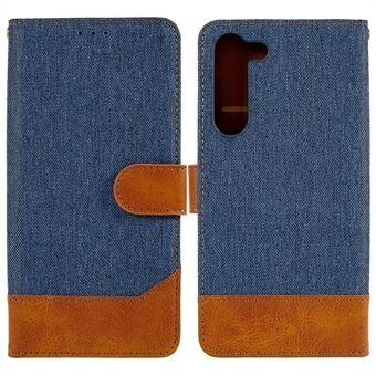 Samsung Galaxy S23+ Calf Texture PU Nahka Splicing Farkut Kangas Puhelimen Stand Lompakko Folio Flip Case