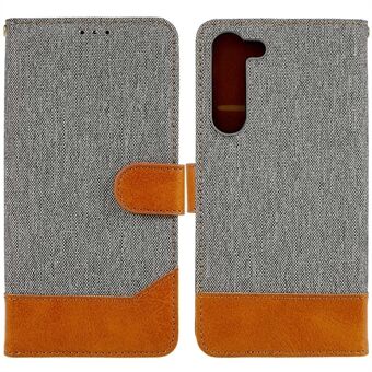 Samsung Galaxy S23+ Calf Texture PU Nahka Splicing Farkut Kangas Puhelimen Stand Lompakko Folio Flip Case