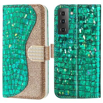 Samsung Galaxy S23+ Crocodile Texture PU-nahkainen iskunkestävä suojus Sparkly Glitter Splicing puhelintelineen Stand