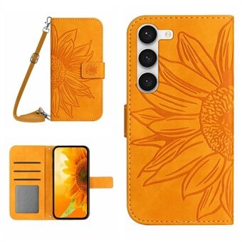 Samsung Galaxy S23 Plus HT04 painettu auringonkukka PU-nahkakotelo Stand Skin Touch -puhelimen suojus olkahihnalla