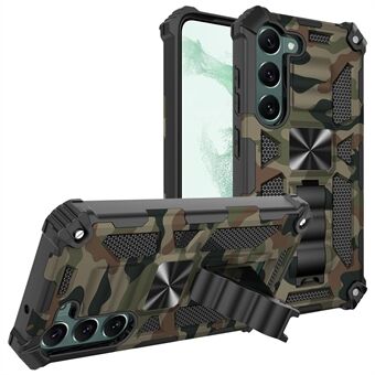 Samsung Galaxy S23+ Camouflage Design Military Grade Drop Suojakuori Pehmeä TPU Kova PC Kickstand Tough Phone Case