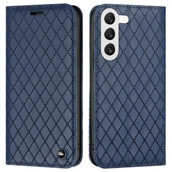 Samsung Galaxy S23+:lle RFID-esto Litchi Texture PU-nahkakotelo, Rhombus kohokuviointi, automaattisesti sulkeutuva magneettinen puhelimen kansi Stand