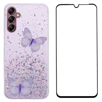 WANLONFENG AW -sarja Samsung Galaxy A54 5G -kotelolle Kiiltävä 3D-perhonen TPU-puhelimen suojakuori HD-kalvolla 2-in-1