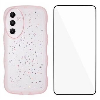 WANLONFENG JWT -sarja Samsung Galaxy A54 5G TPU -kuori epoksipuhelimen kansi aaltoreunalla ja karkaistulla lasilla