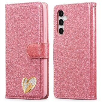 Samsung Galaxy A54 5G Glitter Nahkakotelo Timantti Rakkaussydän Lompakko Jalusta Kääntyvä Suojakuori