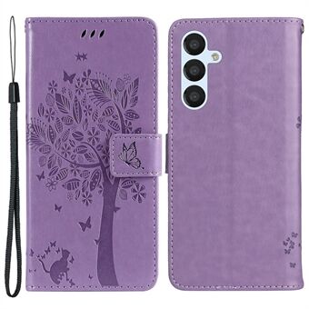 KT Imprinting Flower Series-3 Samsung Galaxy A54 5G PU -nahkaiselle puhelinkotelolle painettu kissanpuukuvio iskunkestävä magneettinen puhelimen lompakon Stand